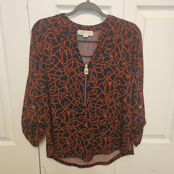 Michael Kors Navy and Orange Blouse - Picture 1 of 2